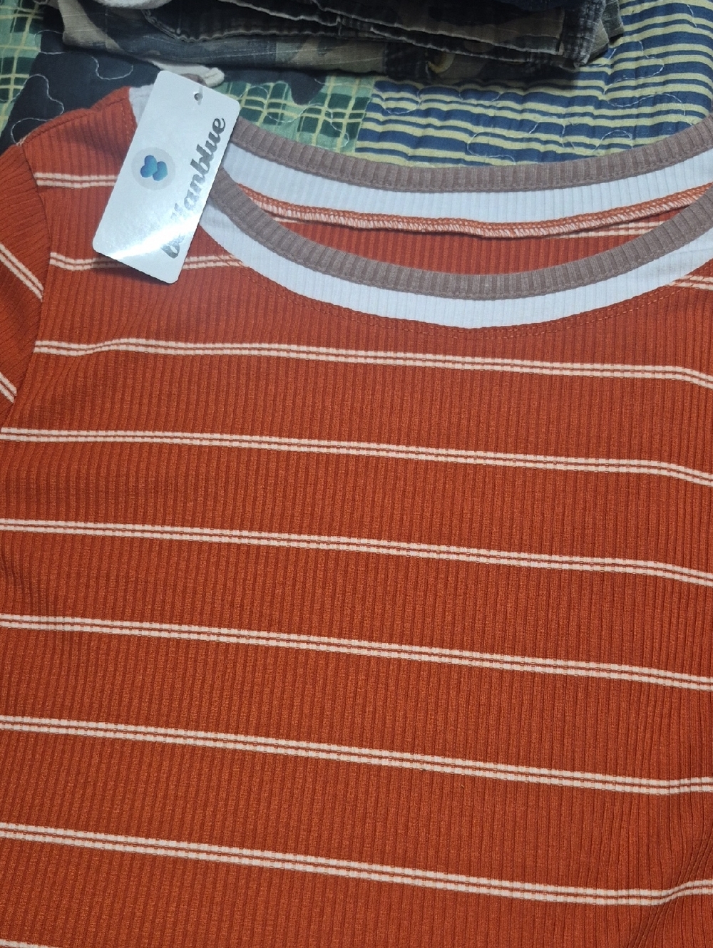 BellanBlue Rust Orange Striped Ribbed Women’s Top - Picture 7 of 9